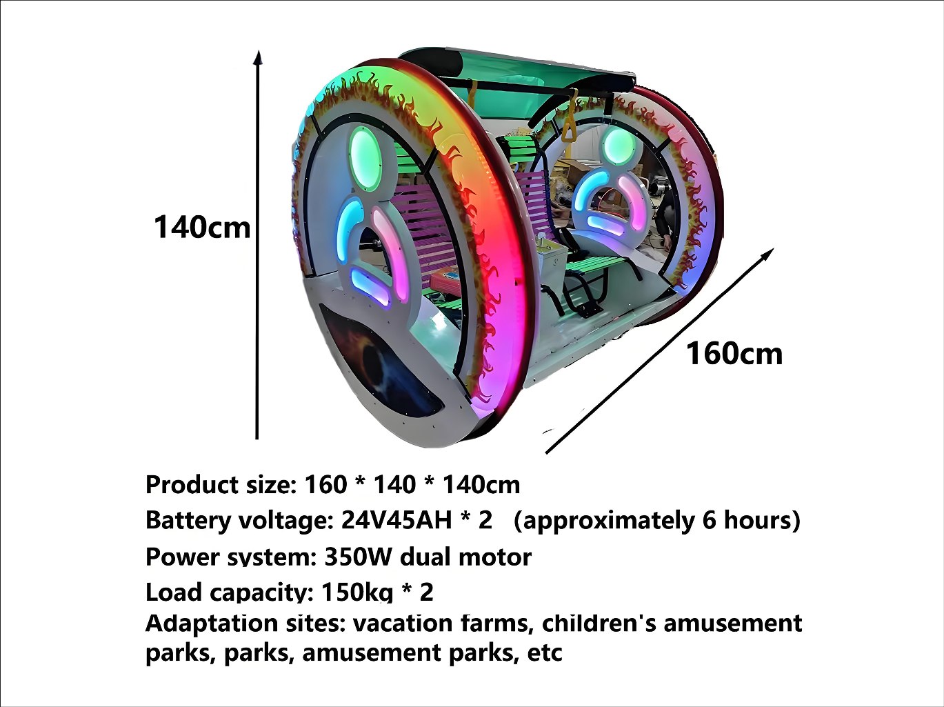 2-Wheel LED Gyro Car | Dual-Seat Electric Park Ride factory product view 3