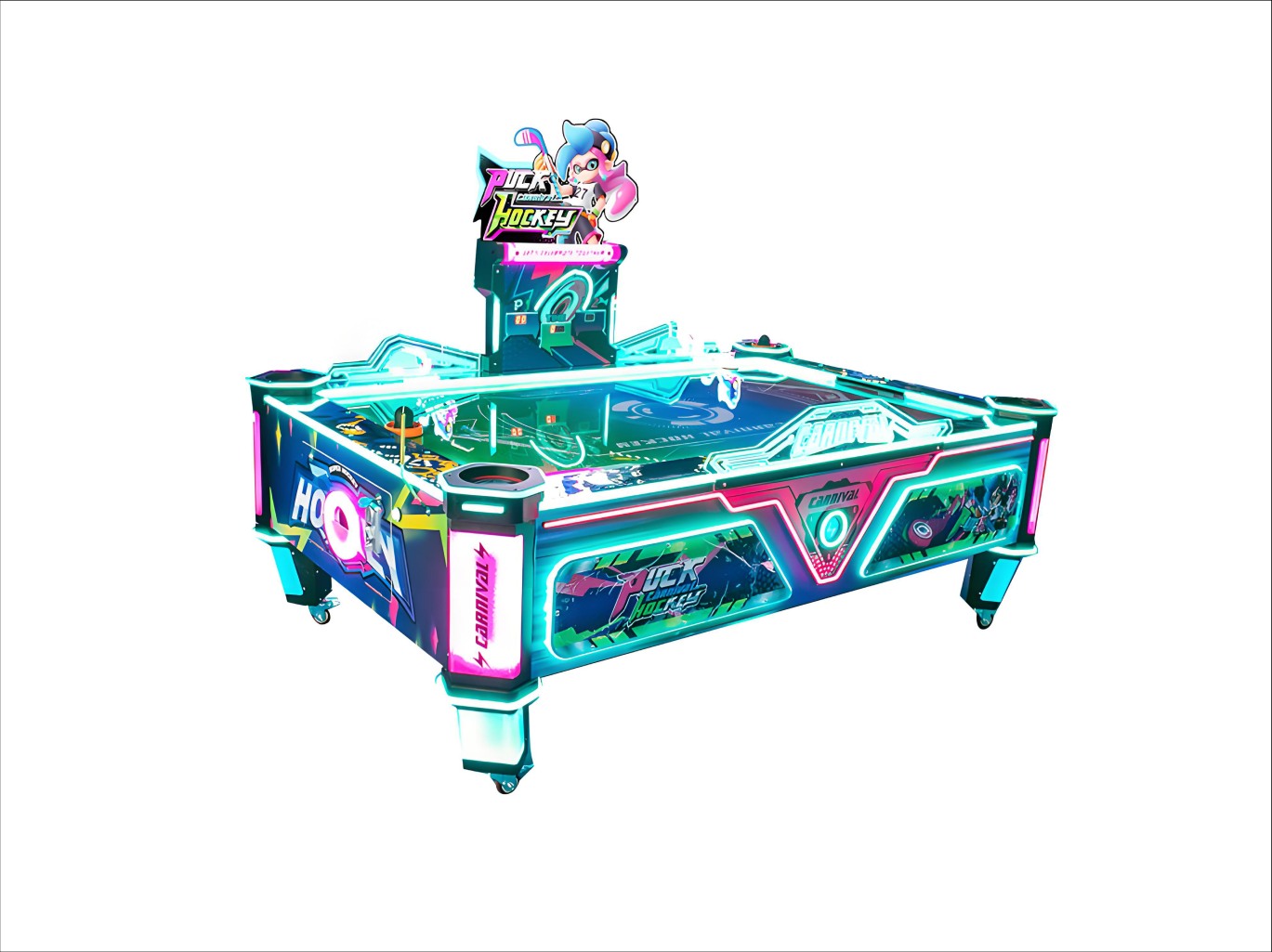 Neon LED Air Hockey Table | 4-Player Commercial Arcade Game for Arcades & Bars