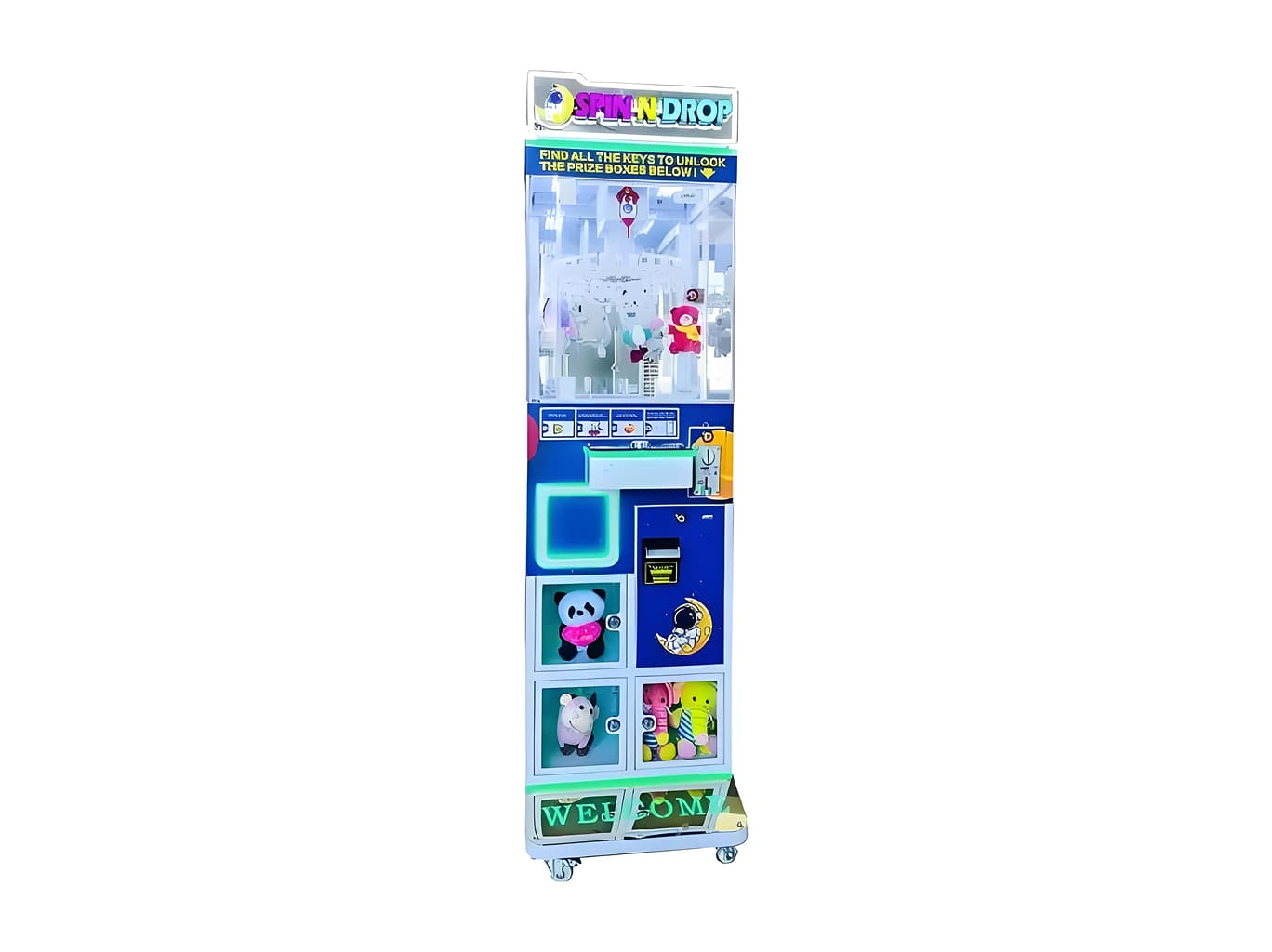 Clip Machines prize redemption machine with Spin N Drop cabinet for Malaysia arcades