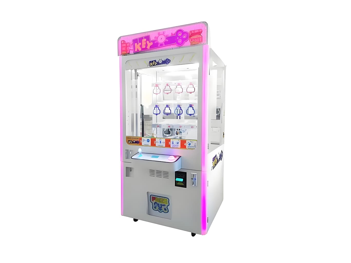 Key Master machine with pink LED prize cabinet for Malaysia arcades